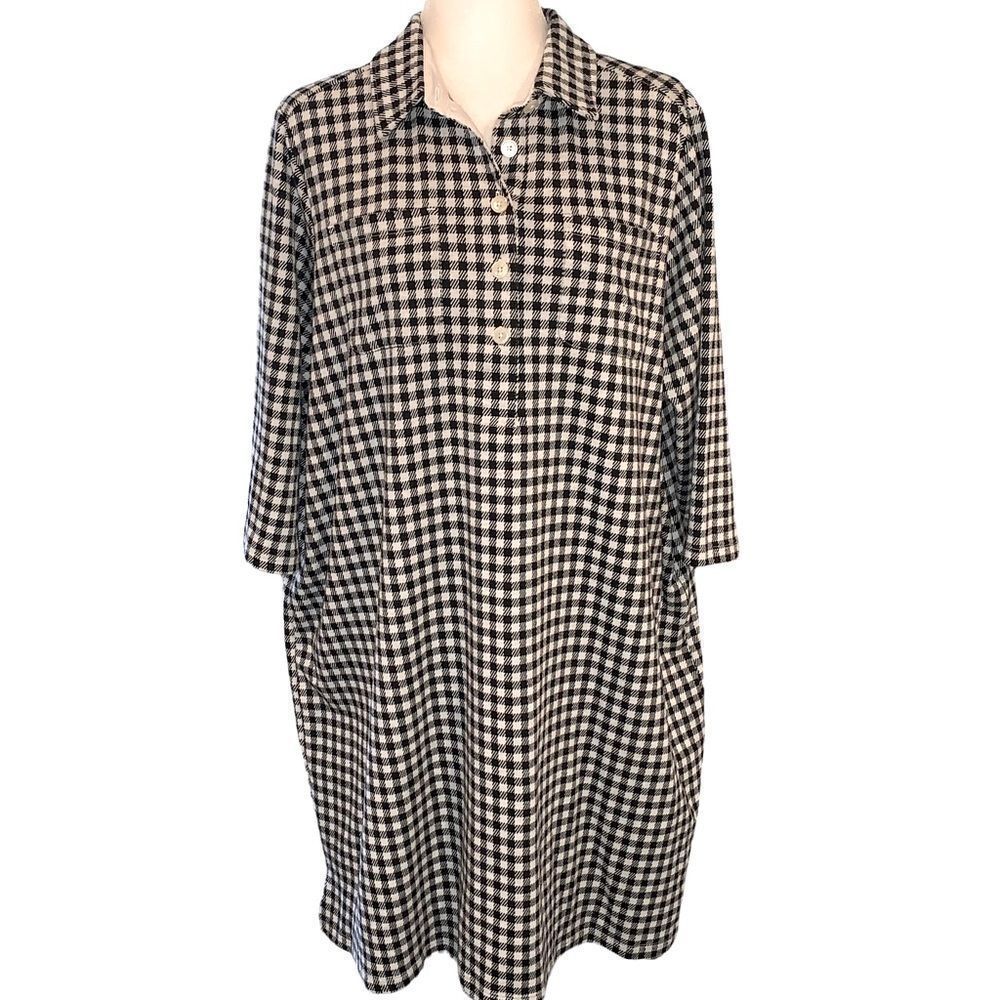 Lands’ End Black White Checked Pattern Shirtwaist… - image 1